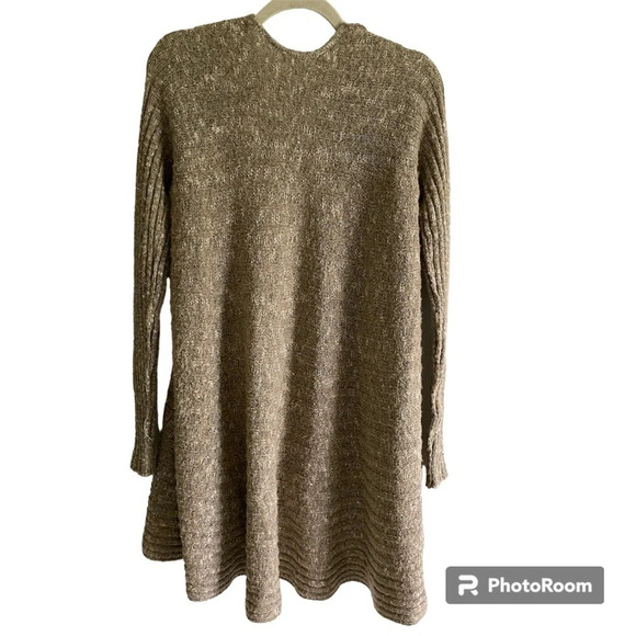FREE  People Speckled Oversized Open Cardigan Sweater Taupe Size L - Picture 2 of 12